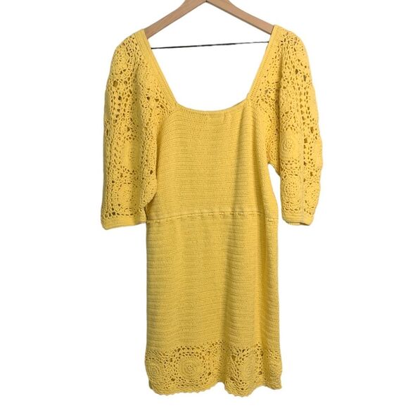 NWOT SPELL Let the Sunshine In Crochet Mini Dress. Color Lemon. Size Medium - Picture 7 of 11